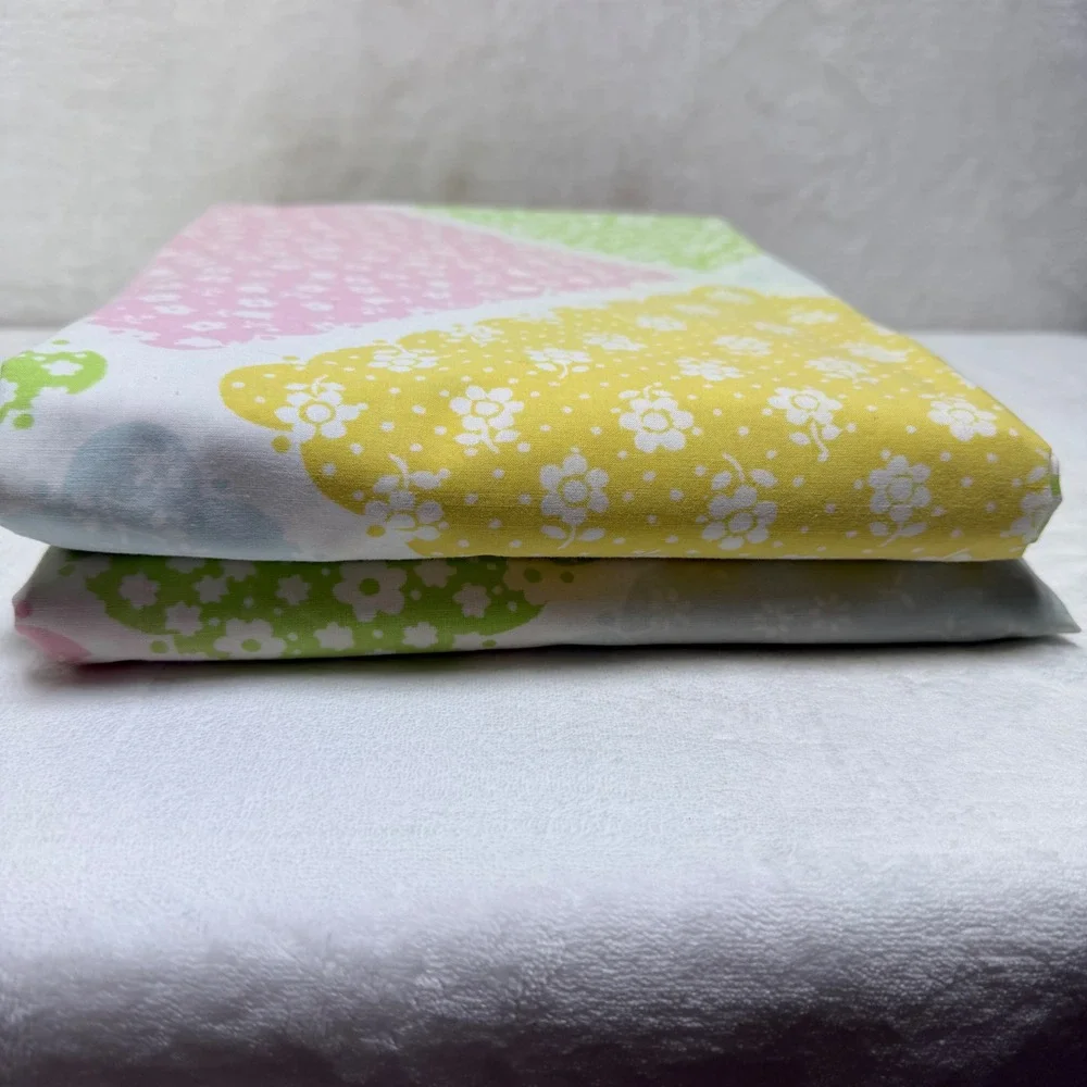 VTG Sears Robuck Pastel Floral Twin Flat & Fitted Scalloped Patchwork Sheets